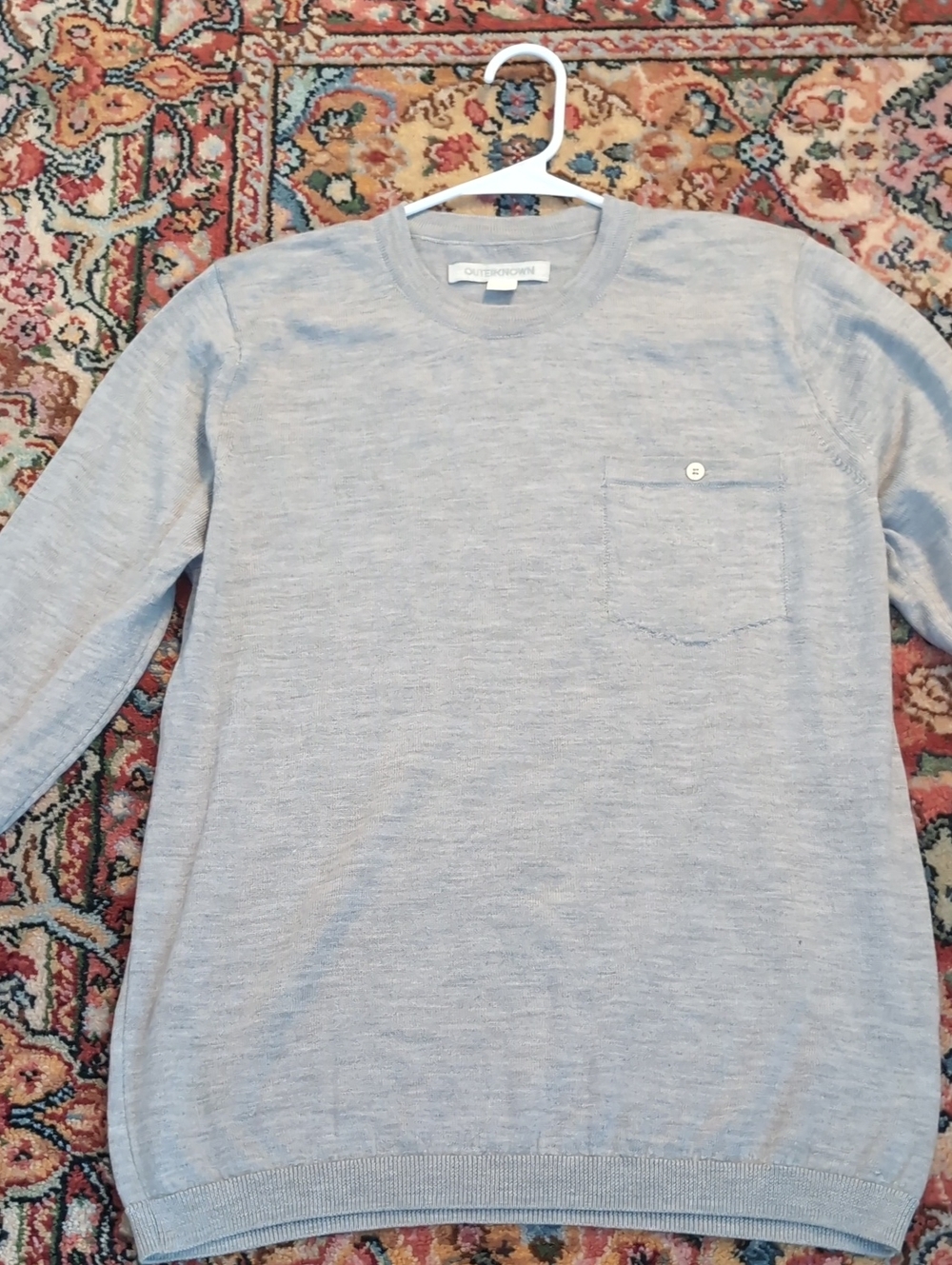 Outerknown Light Gray Crewneck Merino Wool Pocket Sweater